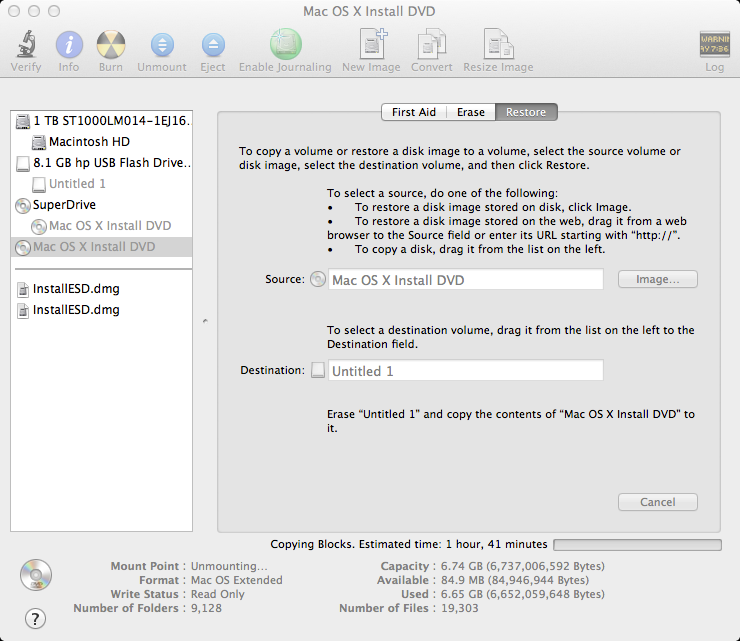 restore from dmg os x